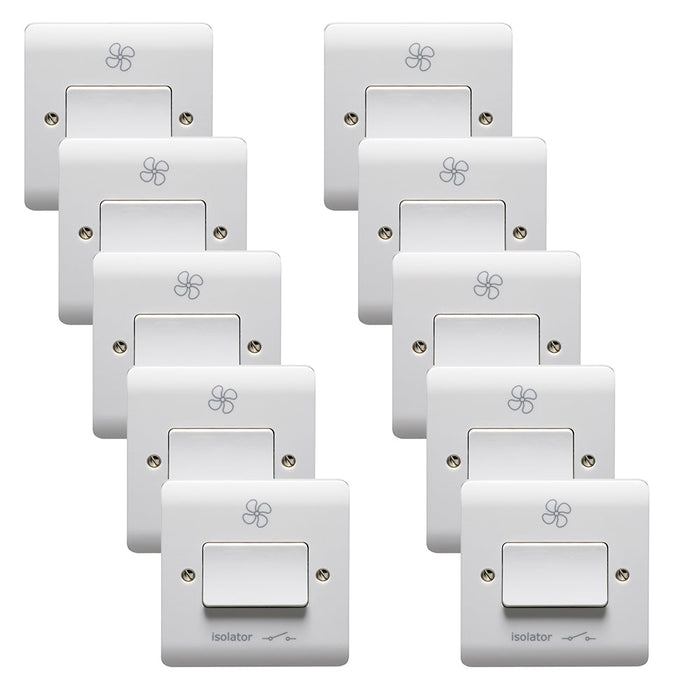 Crabtree CR1008 Instinct White Moulded 10A TP Fan Isolator Switch with Isolator & Fan Symbol (10 Pack)