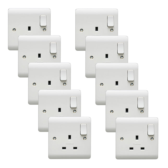 Crabtree CR1304 Instinct White Moulded 13A 1 Gang SP Switched Socket Dual Earth (10 Pack)