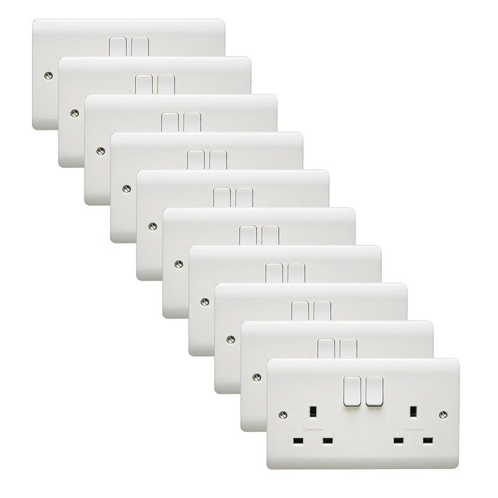 Crabtree CR1306 Instinct White Moulded 13A 2 Gang SP Switched Socket Dual Earth (10 Pack)