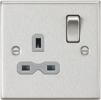 Knightsbridge CS7BCG Square Edge 13A 1G DP Switched Socket - Brushed Chrome + Grey Insert