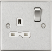 Knightsbridge CS7BCW Square Edge 13A 1G DP Switched Socket - Brushed Chrome + White Insert