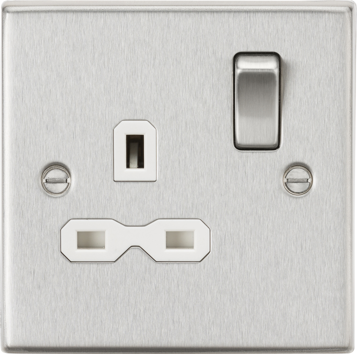 Knightsbridge CS7BCW Square Edge 13A 1G DP Switched Socket - Brushed Chrome + White Insert - westbasedirect.com