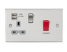 Knightsbridge CS8333UBCG Square Edge 45A DP Switch + 13A Switch Socket +2xUSB 2.4A - Brushed Chrome + Grey Insert - westbasedirect.com