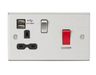 Knightsbridge CS8333UBC Square Edge 45A DP Switch + 13A Switch Socket +2xUSB 2.4A - Brushed Chrome + Black Insert - westbasedirect.com