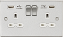 Knightsbridge CS9224BCW Square Edge 13A 2G Switch Socket +2xUSB 2.4A - Brushed Chrome + White Insert - westbasedirect.com