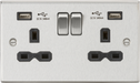 Knightsbridge CS9224BC Square Edge 13A 2G Switch Socket +2xUSB 2.4A - Brushed Chrome + Black Insert - westbasedirect.com