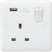 Knightsbridge CU9903 White Curved 13A 1G Switched Socket + USB 5V DC 2.1A - westbasedirect.com