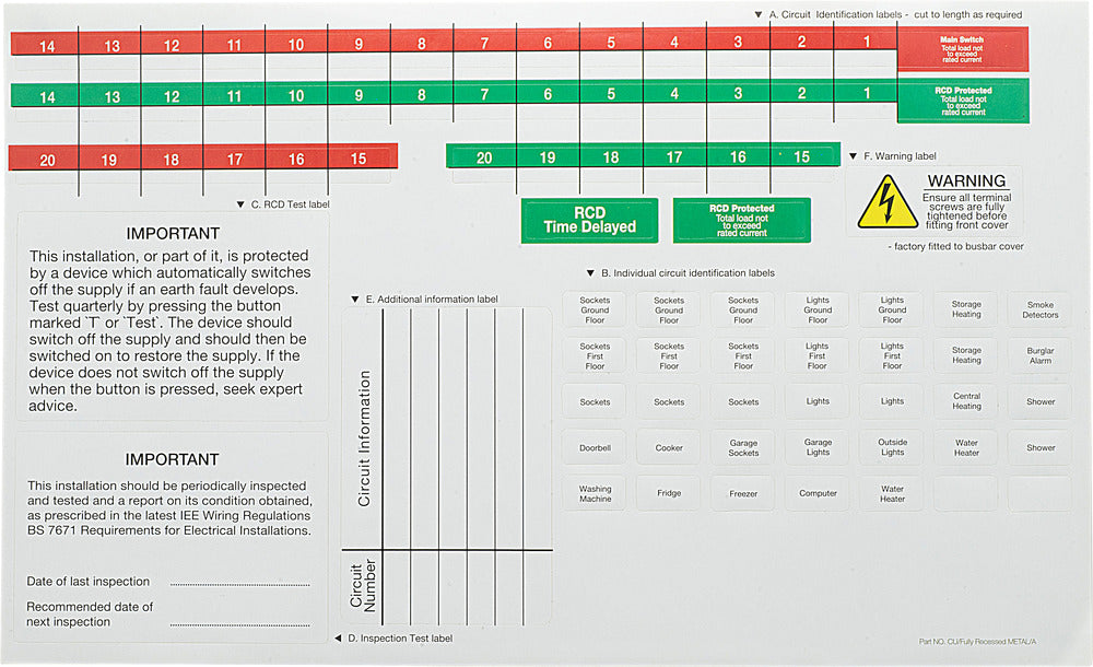 BG CUA12 Spare Label Pack for Flush Consumer Units CFF - westbasedirect.com