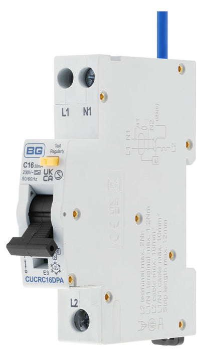 BG CUCRC16DPA 16A 30mA C Curve Type A Double Pole Compact RCBO Bi-Directional