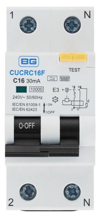 BG CUCRC16F 16A 30mA C Curve Type F Double Pole Compact RCBO Bi-Directional