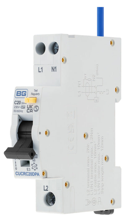 BG CUCRC20DPA 20A 30mA C Curve Type A Double Pole Compact RCBO Bi-Directional