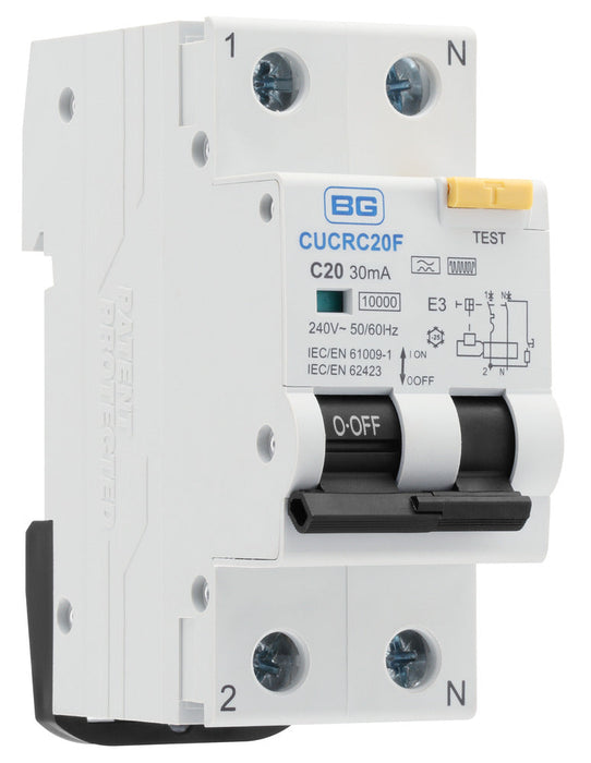 BG CUCRC20F 20A 30mA C Curve Type F Double Pole Compact RCBO Bi-Directional