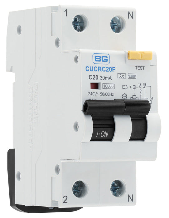 BG CUCRC20F 20A 30mA C Curve Type F Double Pole Compact RCBO Bi-Directional