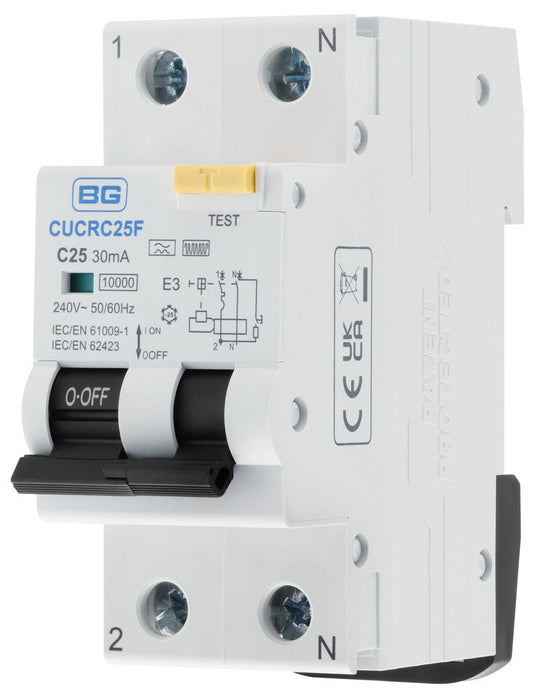 BG CUCRC25F 25A 30mA C Curve Type F Double Pole Compact RCBO Bi-Directional