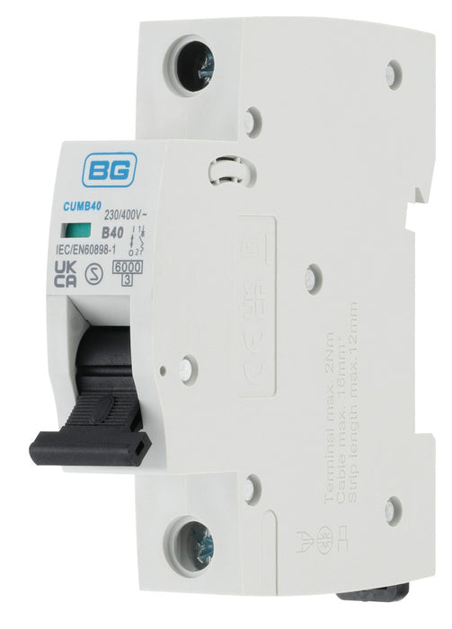 BG CUMB40 40A Single Pole 1 Module 6kA B Curve MCB - westbasedirect.com