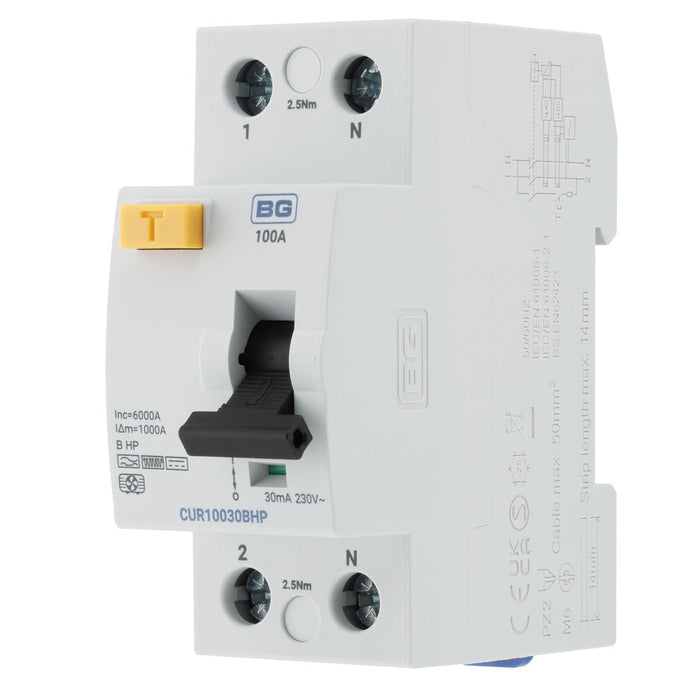 BG CUR10030BHP 100A Double Pole 2 Module 30mA Bi-Directional Type B RCD Heat Pump Specification - westbasedirect.com