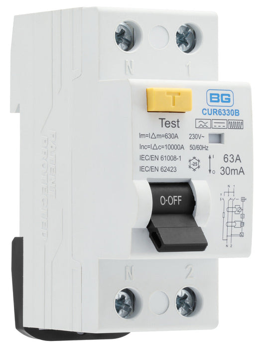 BG CUR6330B 63A Double Pole 2 Module 30mA Type B RCD Bi-Directional