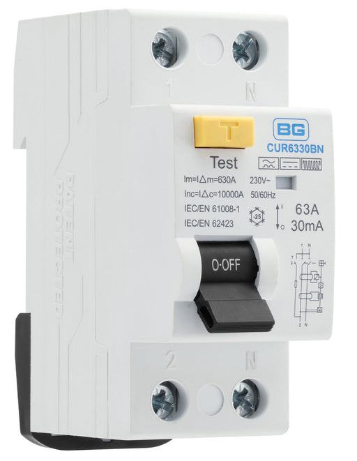 BG CUR6330BN 63A Double Pole 2 Module 30mA Type B RCD Bi-Directional - westbasedirect.com