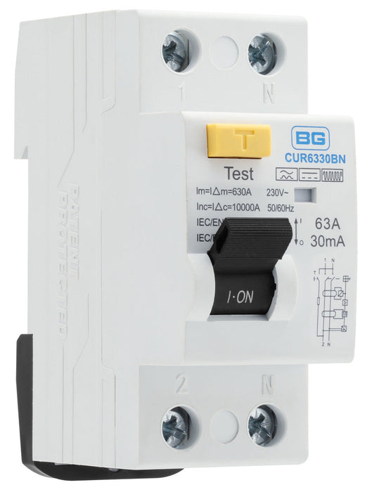 BG CUR6330BN 63A Double Pole 2 Module 30mA Type B RCD Bi-Directional - westbasedirect.com