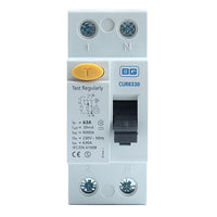 BG CUR6330A 63A Double Pole 2 Module 30mA Type A RCD