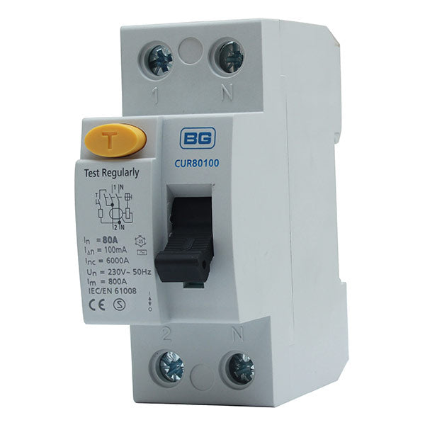 BG CUR10030A 100A Double Pole 2 Module 30mA Type A RCD - westbasedirect.com