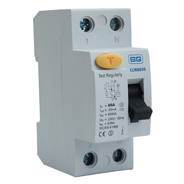 BG CUR8030A 80A Double Pole 2 Module 30mA Type A RCD - westbasedirect.com