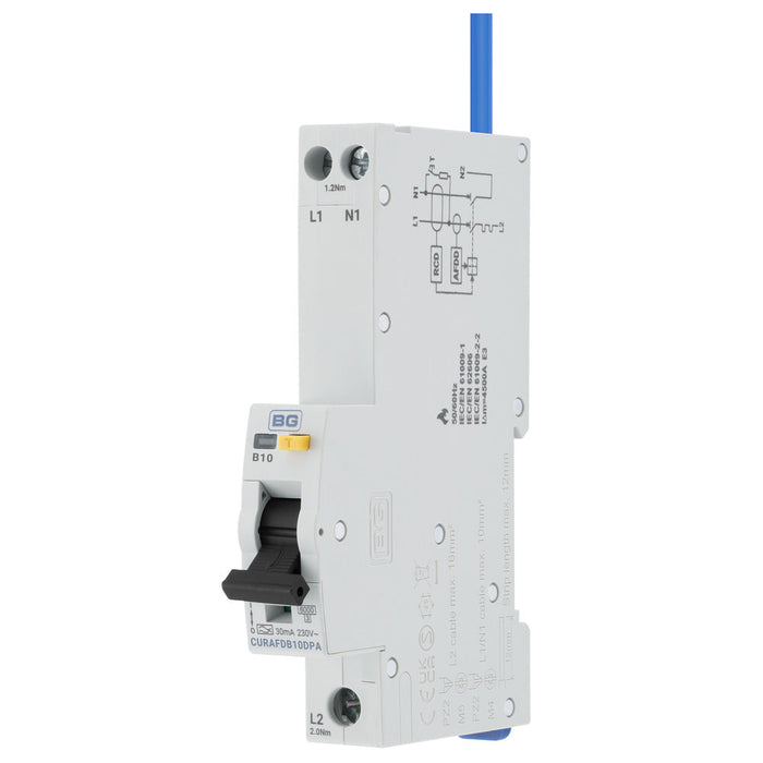 BG CURAFDB10DPA 10A 30mA Single Module Double Pole B Curve Bi-Directional Type A AFDD - westbasedirect.com