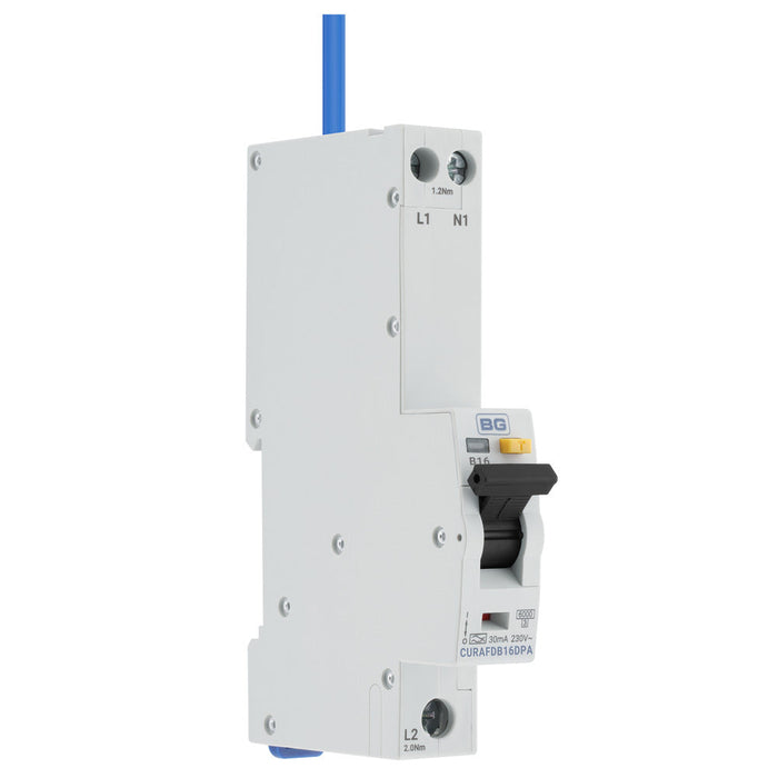 BG CURAFDB16DPA 16A 30mA Single Module Double Pole B Curve Bi-Directional Type A AFDD - westbasedirect.com