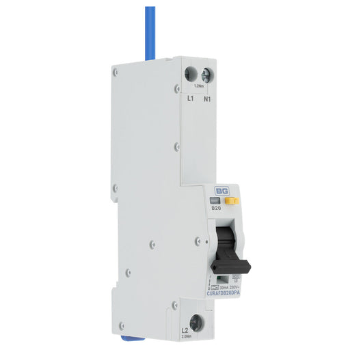 BG CURAFDB20DPA 20A 30mA Single Module Double Pole B Curve Bi-Directional Type A AFDD - westbasedirect.com