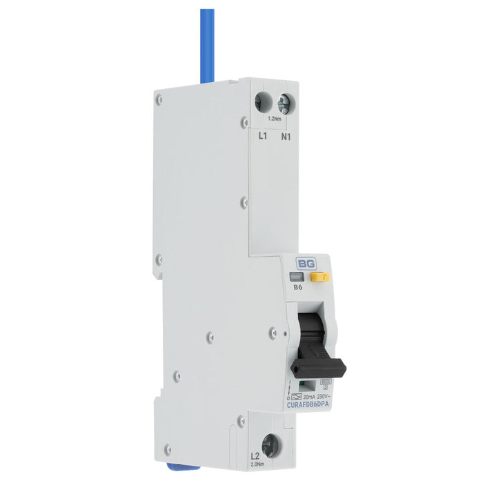 BG CURAFDB6DPA 6A 30mA Single Module Double Pole B Curve Bi-Directional Type A AFDD - westbasedirect.com