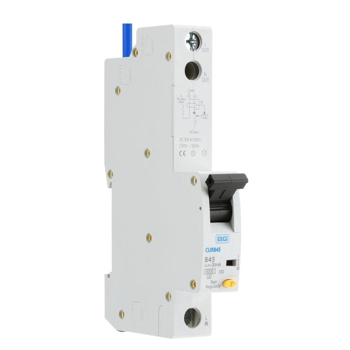 BG CURB45 45A Single Pole 1 Module B Curve 6kA 30mA Type AC RCBO - westbasedirect.com