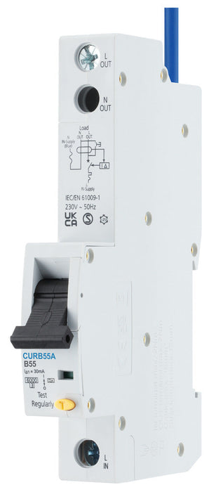 BG CURB55A 55A Single Pole 1 Module B Curve 6kA 30mA Type A RCBO - westbasedirect.com