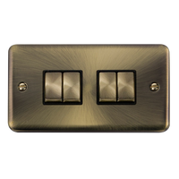 Click Deco Plus DPAB414BK 10AX Ingot 4-Gang 2-Way Plate Switch - Antique Brass (Black)