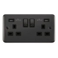 Click Deco Plus DPBN580BK 13A Ingot 2G Switched Socket + 2x2.1A USB - Black Nickel (Black)