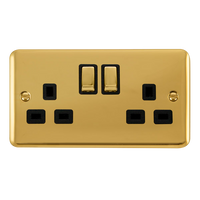 Click Deco Plus DPBR536BK 13A Ingot 2G DP Switched Socket - Polished Brass (Black)