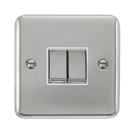 Click Deco Plus DPCH412WH 10AX Ingot 2-Gang 2-Way Plate Switch - Polished Chrome (White)