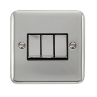 Click Deco Plus DPCH413BK 10AX Ingot 3-Gang 2-Way Plate Switch - Polished Chrome (Black)