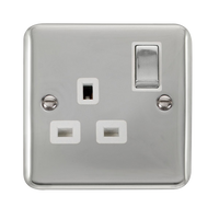 Click Deco Plus DPCH535WH 13A Ingot 1G DP Switched Socket - Polished Chrome (White)