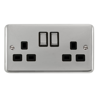 Click Deco Plus DPCH536BK 13A Ingot 2G DP Switched Socket - Polished Chrome (Black)