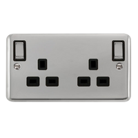 Click Deco Plus DPCH836BK 13A Ingot 2G DP Switched Socket + Outboard Rockers - Polished Chrome (Black)