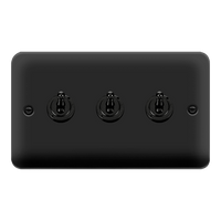 Click Deco Plus DPMB423 10AX 3-Gang 2-Way Toggle Plate Switch - Matt Black