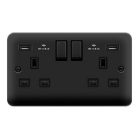 Click Deco Plus DPMB580BK 13A Ingot 2G Switched Socket + 2x2.1A USB - Matt Black (Black)