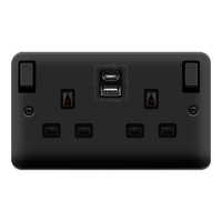 Click Deco Plus DPMB586BK 13A Ingot 2G Switched Socket + Type A&C USB - Matt Black (Black)