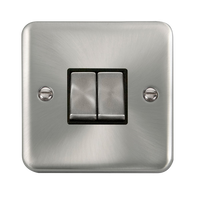 Click Deco Plus DPSC412BK 10AX Ingot 2-Gang 2-Way Plate Switch - Satin Chrome (Black)