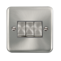 Click Deco Plus DPSC413GY 10AX Ingot 3-Gang 2-Way Plate Switch - Satin Chrome (Grey)