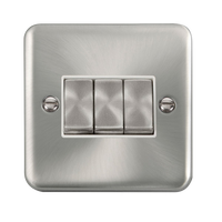 Click Deco Plus DPSC413WH 10AX Ingot 3-Gang 2-Way Plate Switch - Satin Chrome (White)