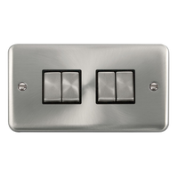 Click Deco Plus DPSC414BK 10AX Ingot 4-Gang 2-Way Plate Switch - Satin Chrome (Black)