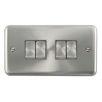 Click Deco Plus DPSC414GY 10AX Ingot 4-Gang 2-Way Plate Switch - Satin Chrome (Grey)