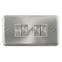 Click Deco Plus DPSC414WH 10AX Ingot 4-Gang 2-Way Plate Switch - Satin Chrome (White)