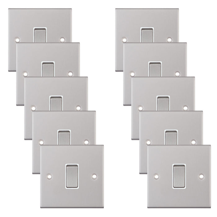 Selectric DSL101 5M 1 Gang 2 Way 10AX Plate Switch - Satin Chrome, White Insert (Pack 10)
